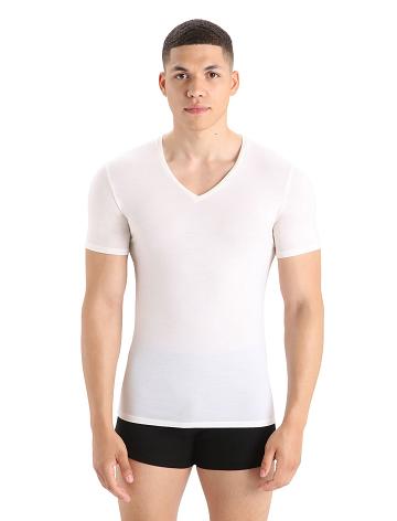 Sous Vêtement Icebreaker Merino Anatomica Corta Sleeve V Neck T-Shirt Homme Blanche | FR 1294CTVE